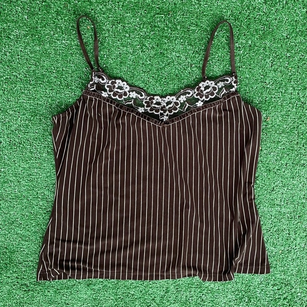 Bisou Bisou Vintage Striped Lace-Trim Camisole Tank Top - Purple